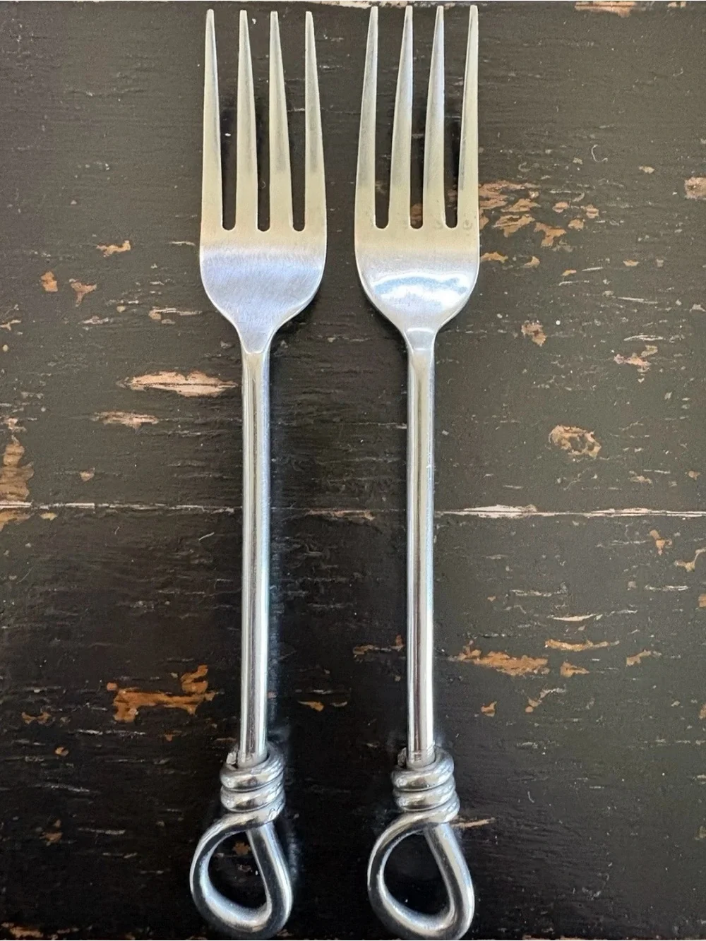 Gibson CUOMO Stainless SALAD FORKS Open Ring Tip 18/8 Glossy Flatware Set of 2